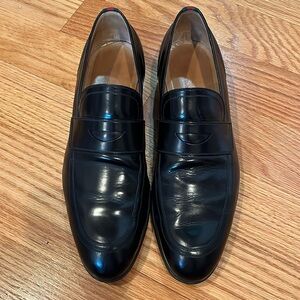 Men’s Gucci Black Leather Loafers with Logo, style 429212, size 10.5